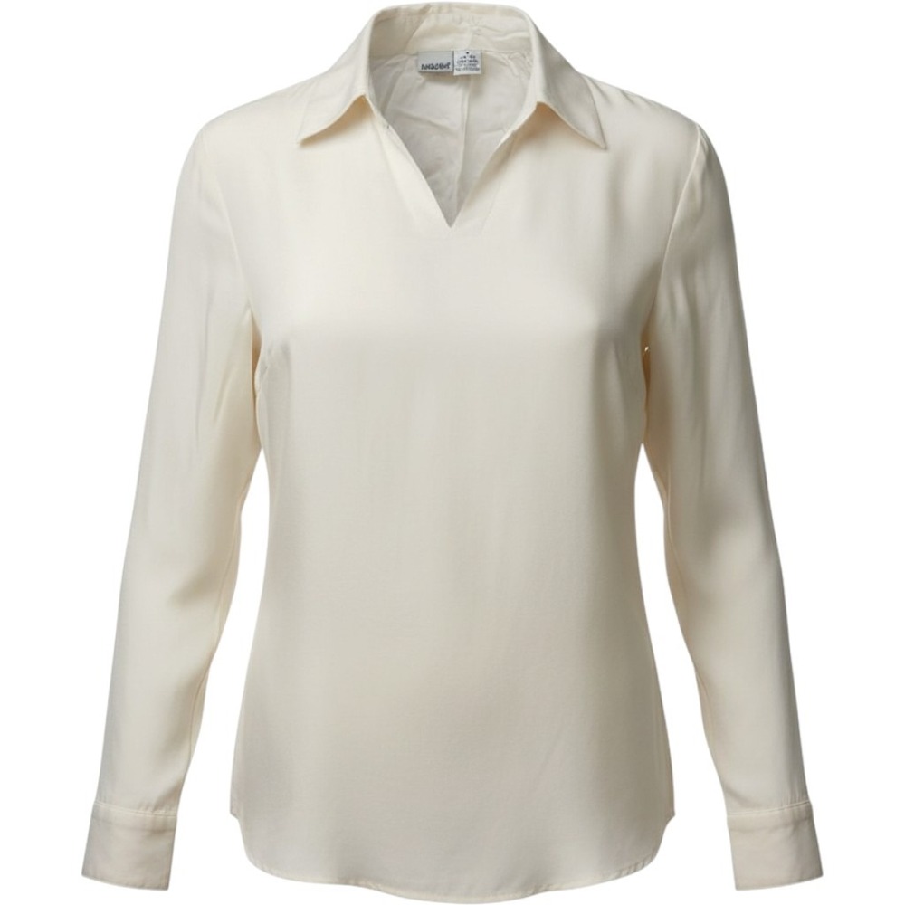 Merona Womens Ivory 100% Silk Short Sleeve Button Down Shirt M Pearl Buttons